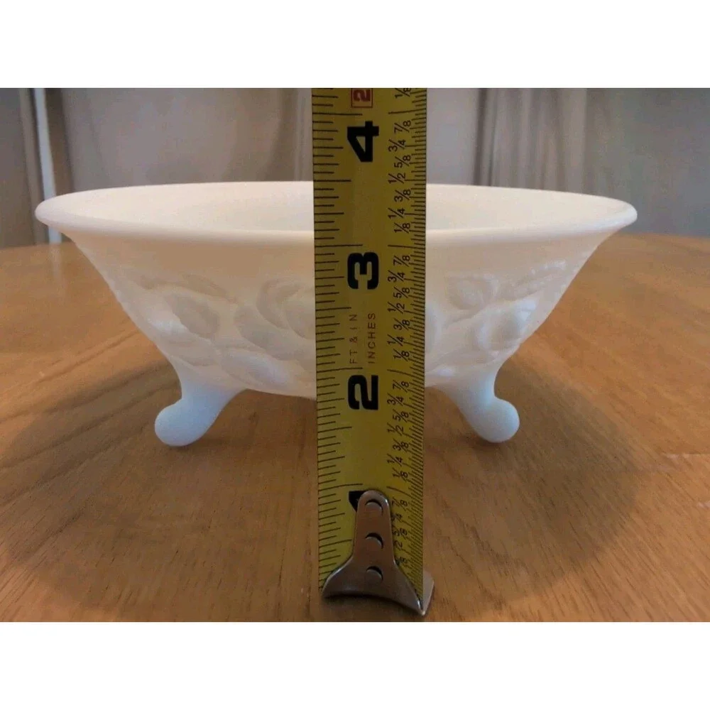 Imperial Frosted White Milk Glass Footed Bowl Rose Pattern Cottage Core